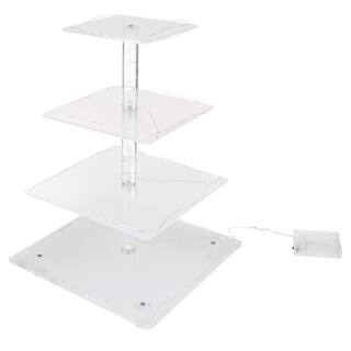 4-Tier Clear Acrylic Square Cupcake Display and Cake Stand with Yellow LED Lights 83-DT6144