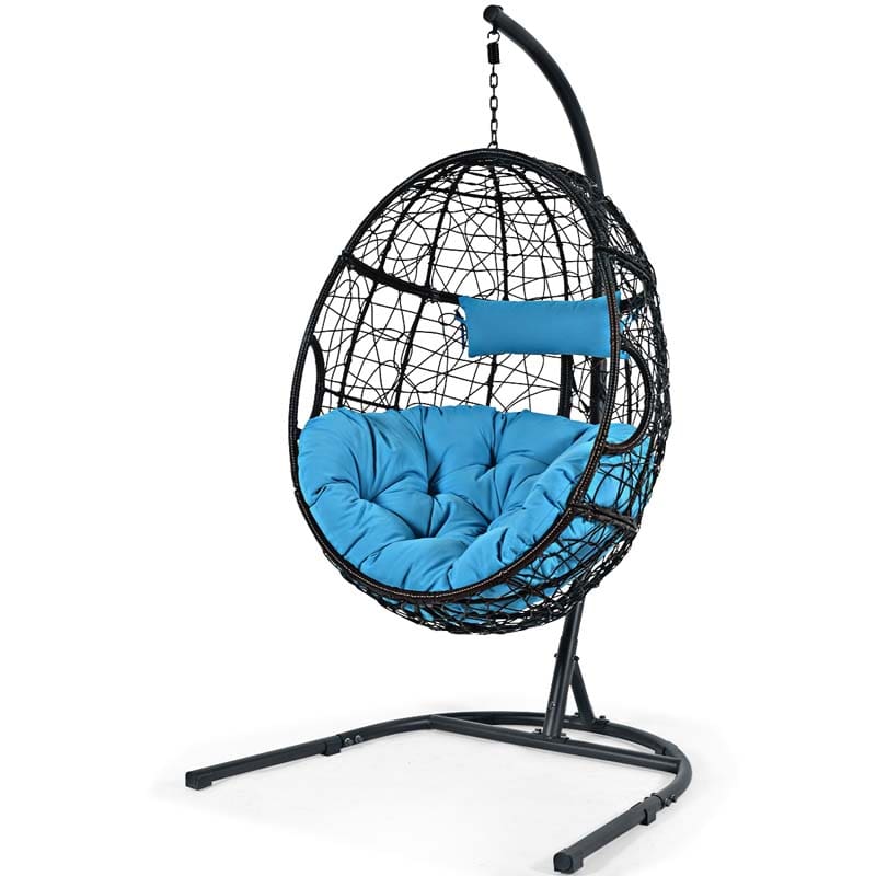 Outdoor Indoor Hanging Egg Chair Hammock Swing Chair with C Hammock Stand Set, Soft Seat Cushion & Pillow