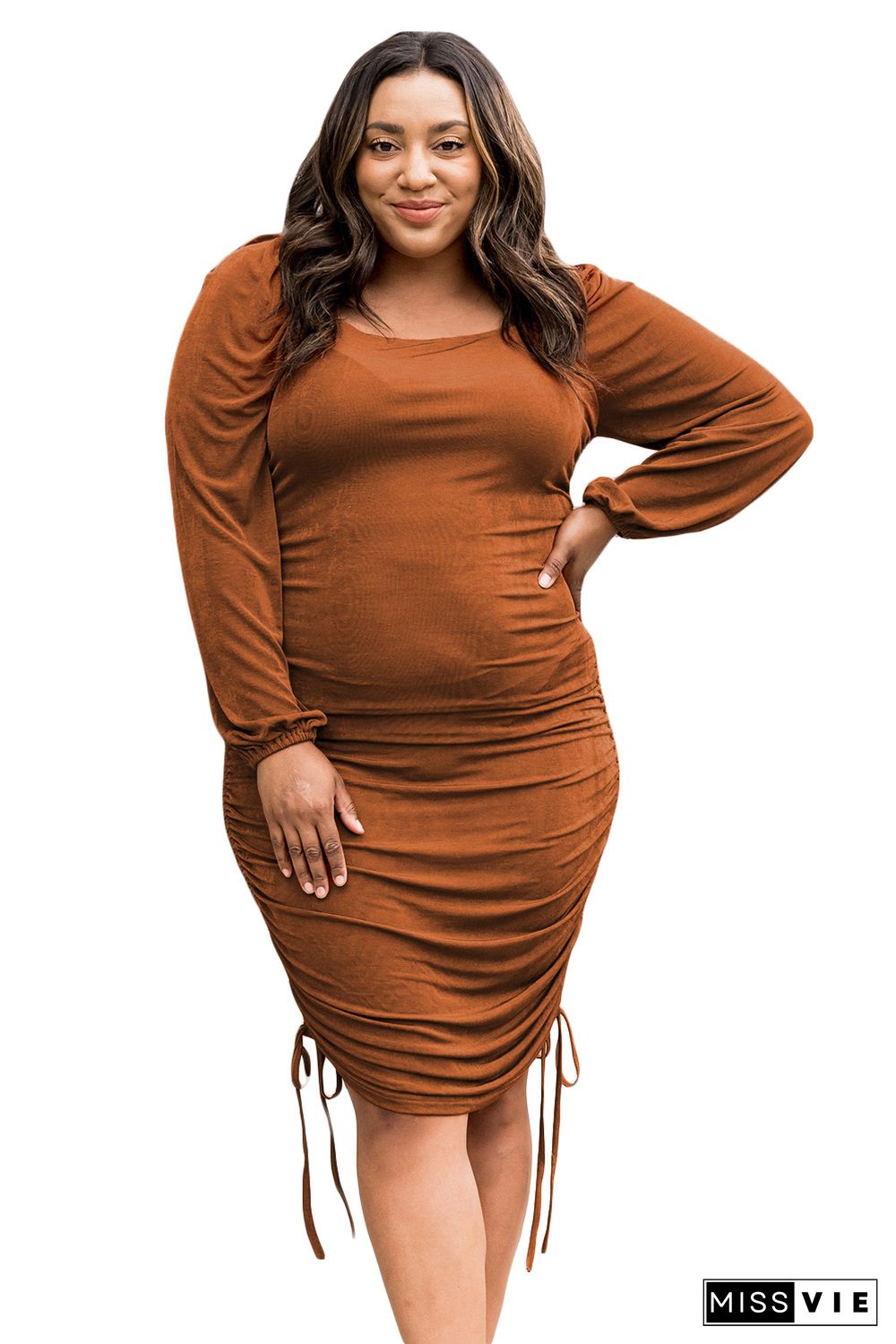 Plus Size Ruched Drawstring Bodycon Dress