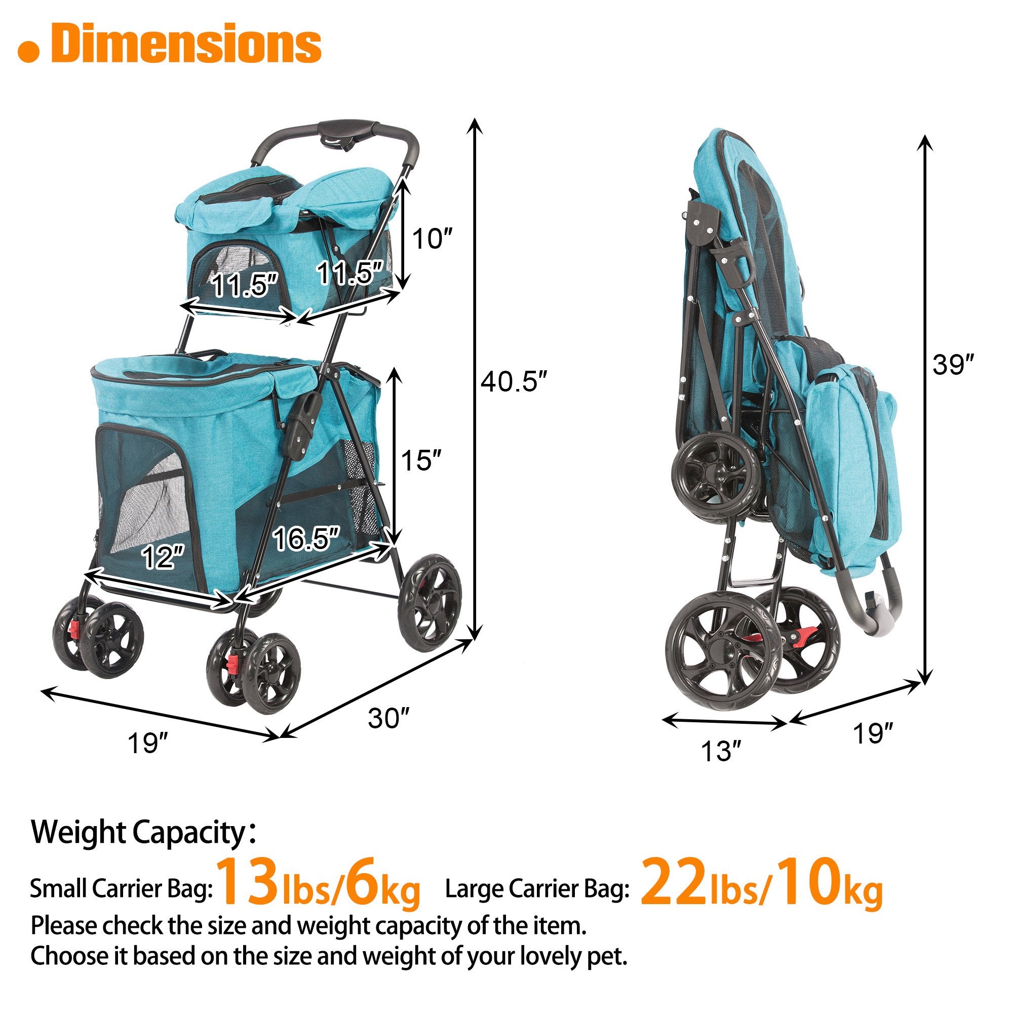 Karmas Product Double Level Dog Stroller Shopping Cart， Blue