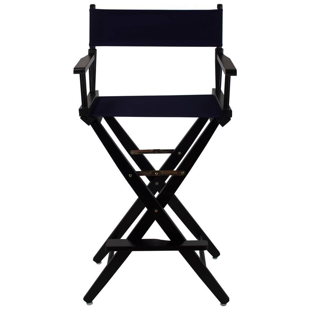 American Trails 30 in. Seat Height Extra-Wide Black FrameNavy Canvas New Solid Wood Directors Chair Folding Chairs Set of 1 N206-32032-10