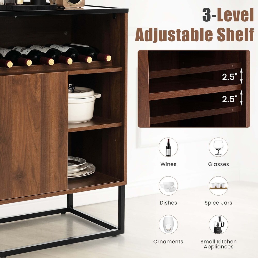 Wine Storage Cabinet Buffet Sideboard w Adjustable Shelf  Sliding Door