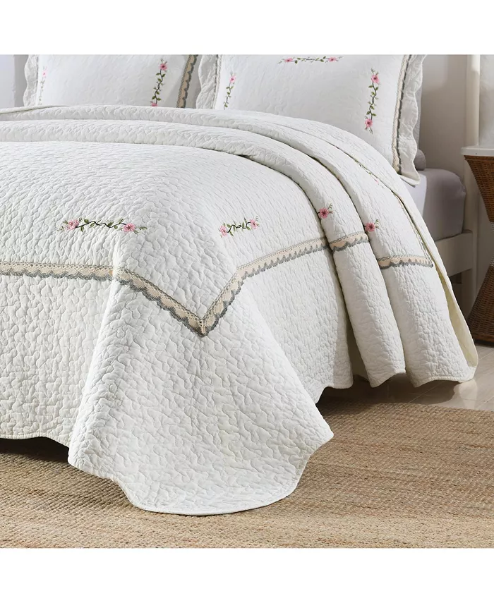 MarCielo 3-Piece 100% White Cotton Oversized Bedspread Quilt Set Sakura - King