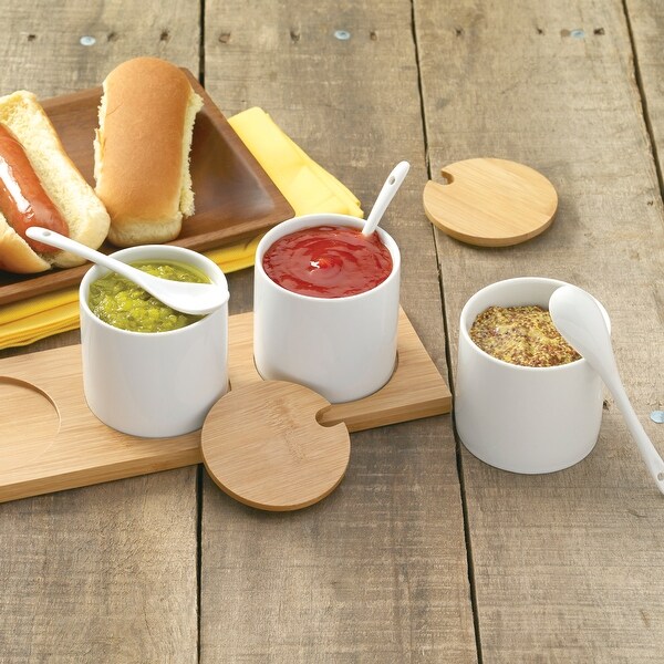 10pc Bamboo and Ceramic Condiment Set - White