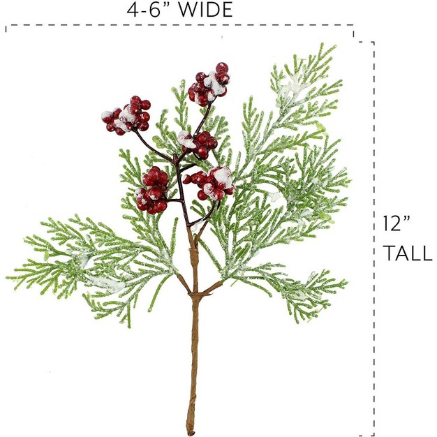 Auldhome Design 12in Frosted Red Berry Picks， 3pk; Christmas Decor Greenery Accents， Snow-frosted Evergreen