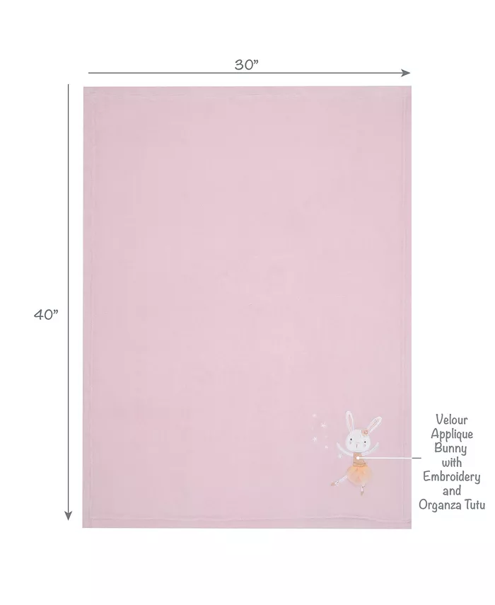 Bedtime Originals Tiny Dancer Pink Ballet Soft Fleece Bunny Applique Baby Blanket