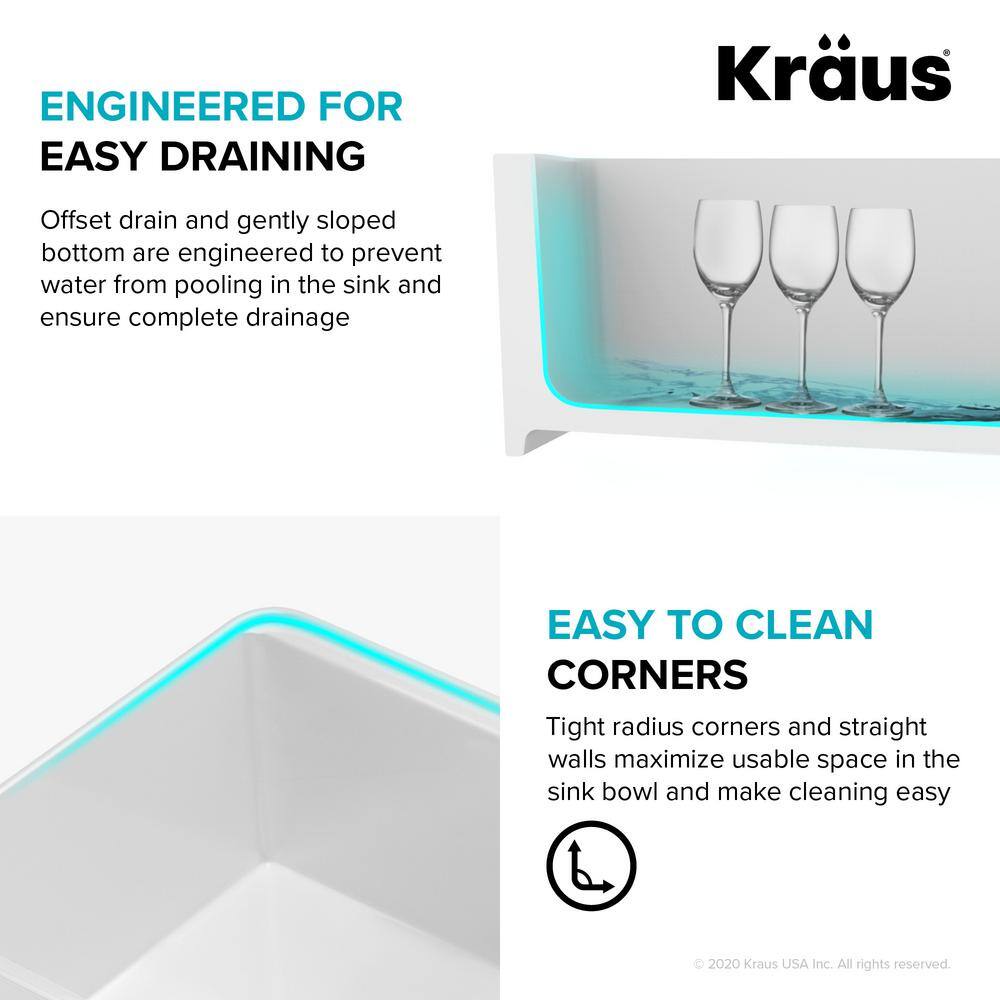 KRAUS Turino Gloss White Fireclay 33 in. Single Bowl Farmhouse Apron Workstation Kitchen Sink with Accessories KFR4-33GWH