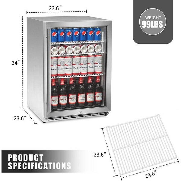 YUKOOL 160 Can Beverage Beer Refrigerator， 24 Inch Undercounter Beverage Refrigerator Cooler， Built-in or Freestanding