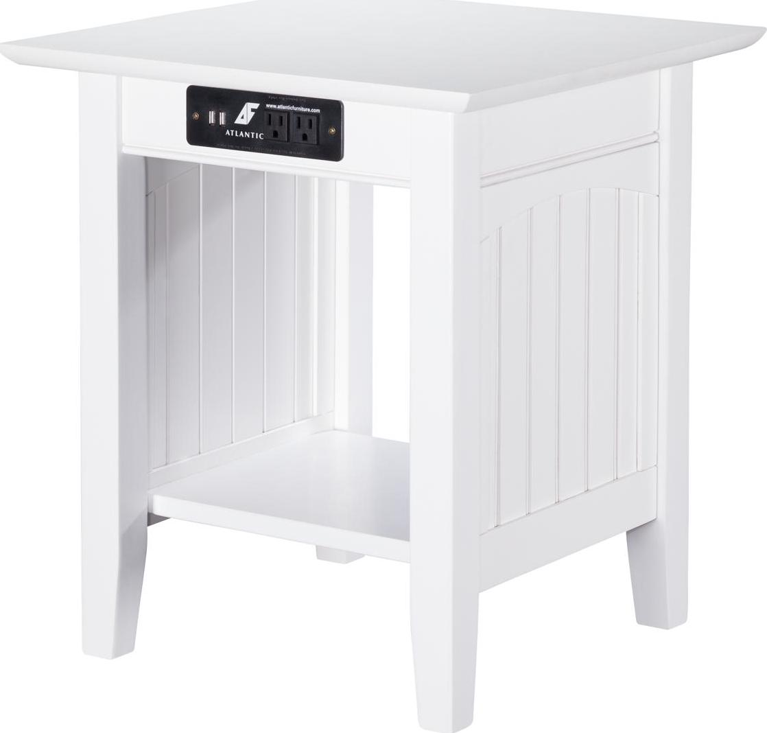 Nantucket End Table with Charging Station in White  Crowdfused