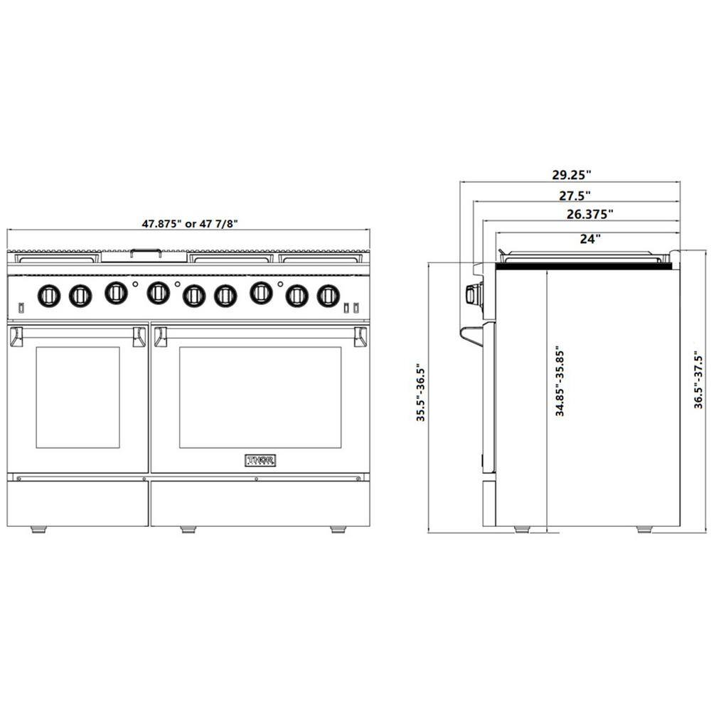 Thor Kitchen Pre-Converted Propane 48 in. 6.8 cu. ft. Double Oven Gas Range in Stainless Steel with Griddle and 6-Burners LRG4807ULP