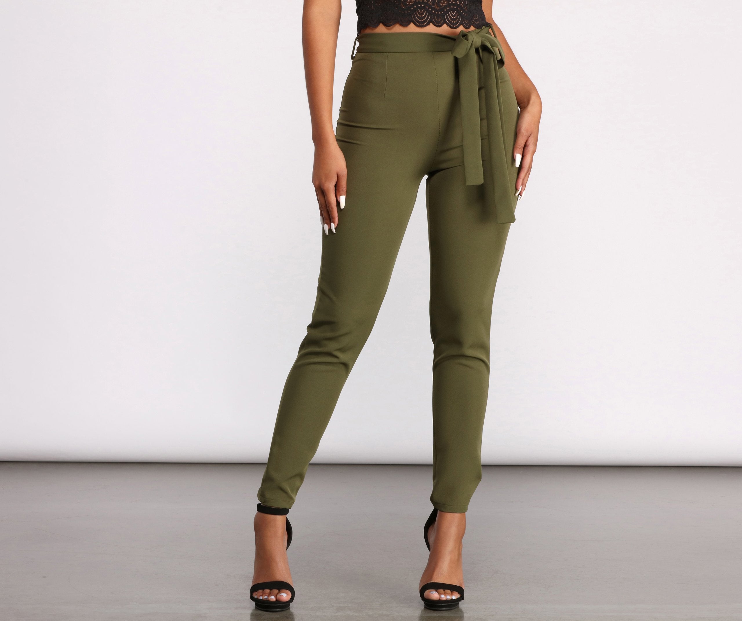 High Rise Tie Waist Tapered Pants