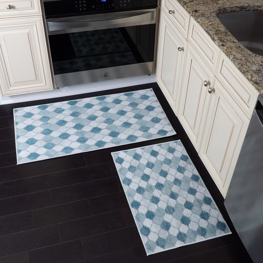 Non skid Washable Kitchen Runner Rugs (Set of 2)   Set of 44 x 24 and 31.5 x 20 Inches