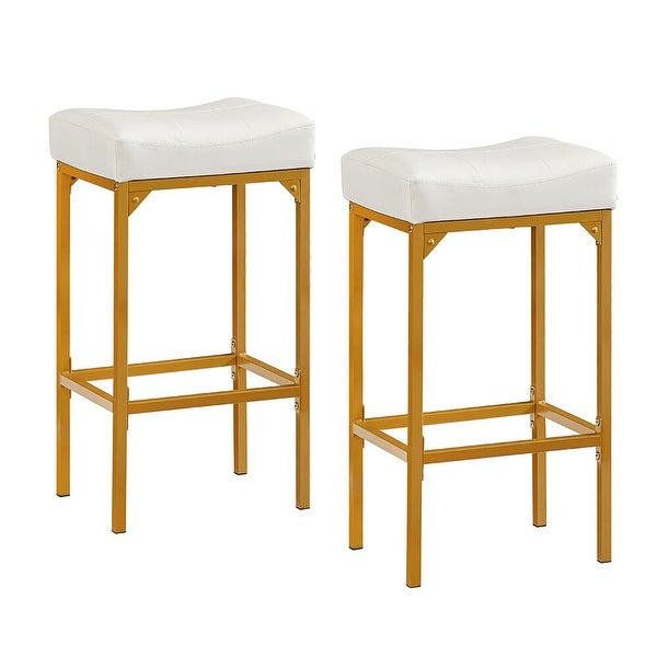 Bar Stool Set of 2， Modern PU Leather Cushion Counter Height Chairs - Bar Stool Set of 2