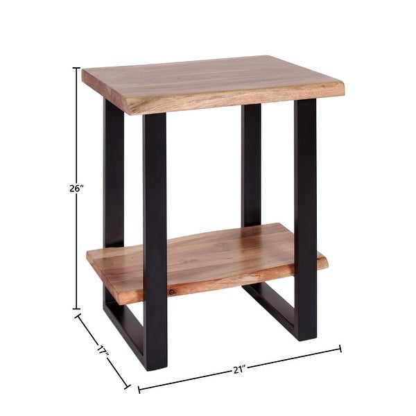 Hornby Modern Handmade Live Edge Acacia and Iron Two Tier Side Table