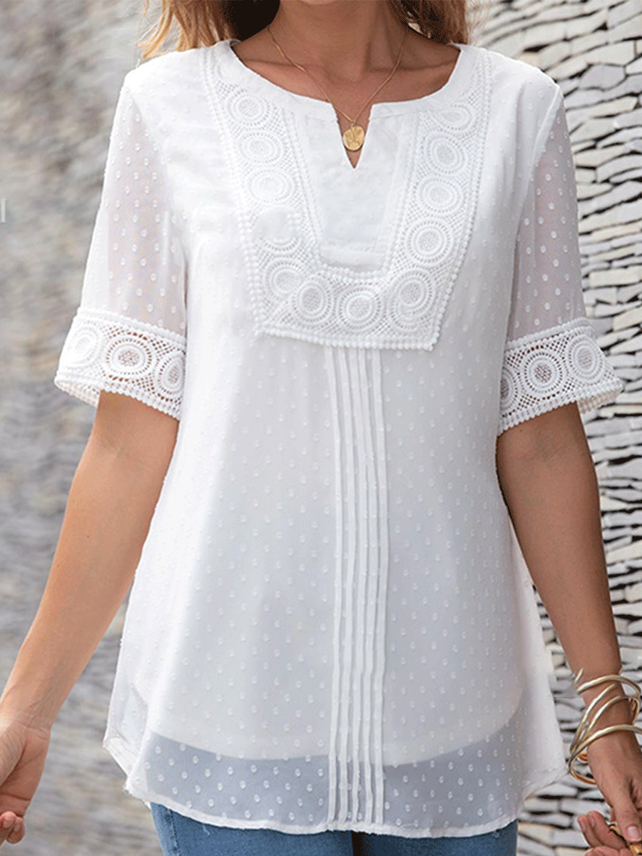 Casual All-match Solid Color Short-sleeved Pullover Blouse