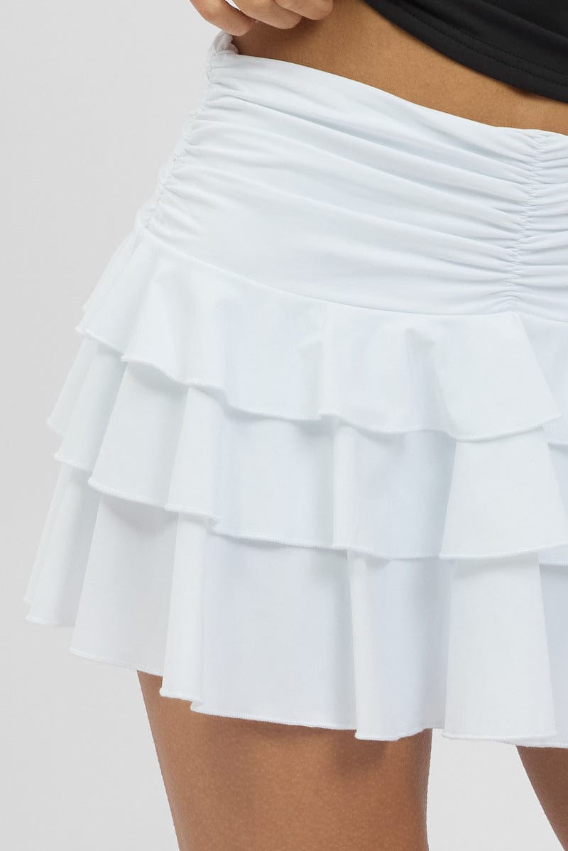 White Bloomers Skirt Elastic Waisted Mini Ruffled
