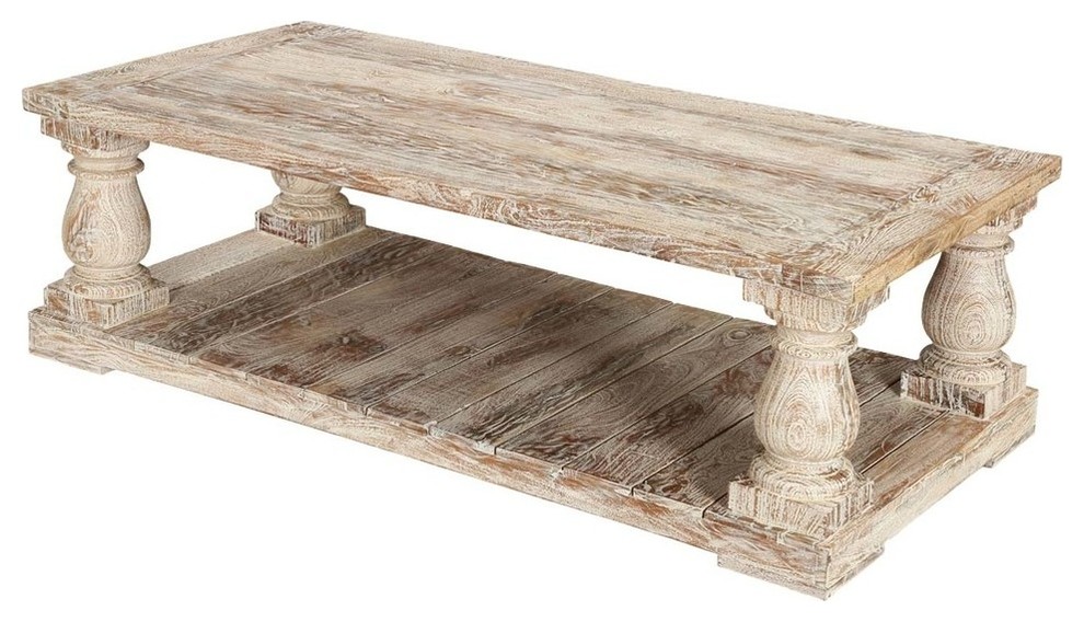 Rustic Mango Wood Baluster Coffee Table Weathered Finish   Farmhouse   Coffee Tables   by Sierra Living Concepts Inc  Houzz