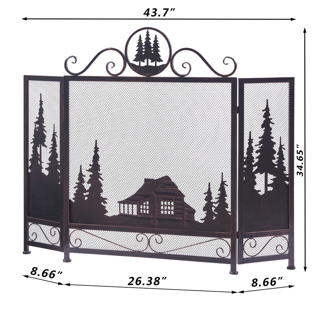 Three Panel Foldable Iron Fireplace Screen   43.7''Lx8.66''Wx34.65''H