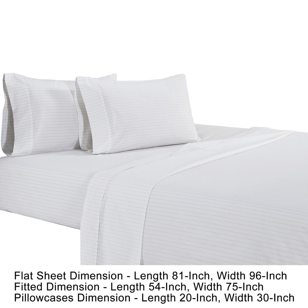 Matt 4 Piece Full Bed Sheet Set  Soft Organic Cotton  Stripes  White