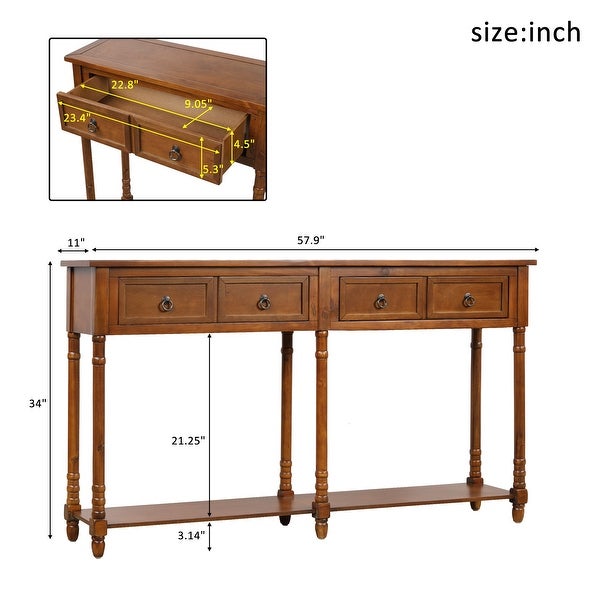 Console Table Sofa Table with Drawers and Long Shelf Antique Walnut