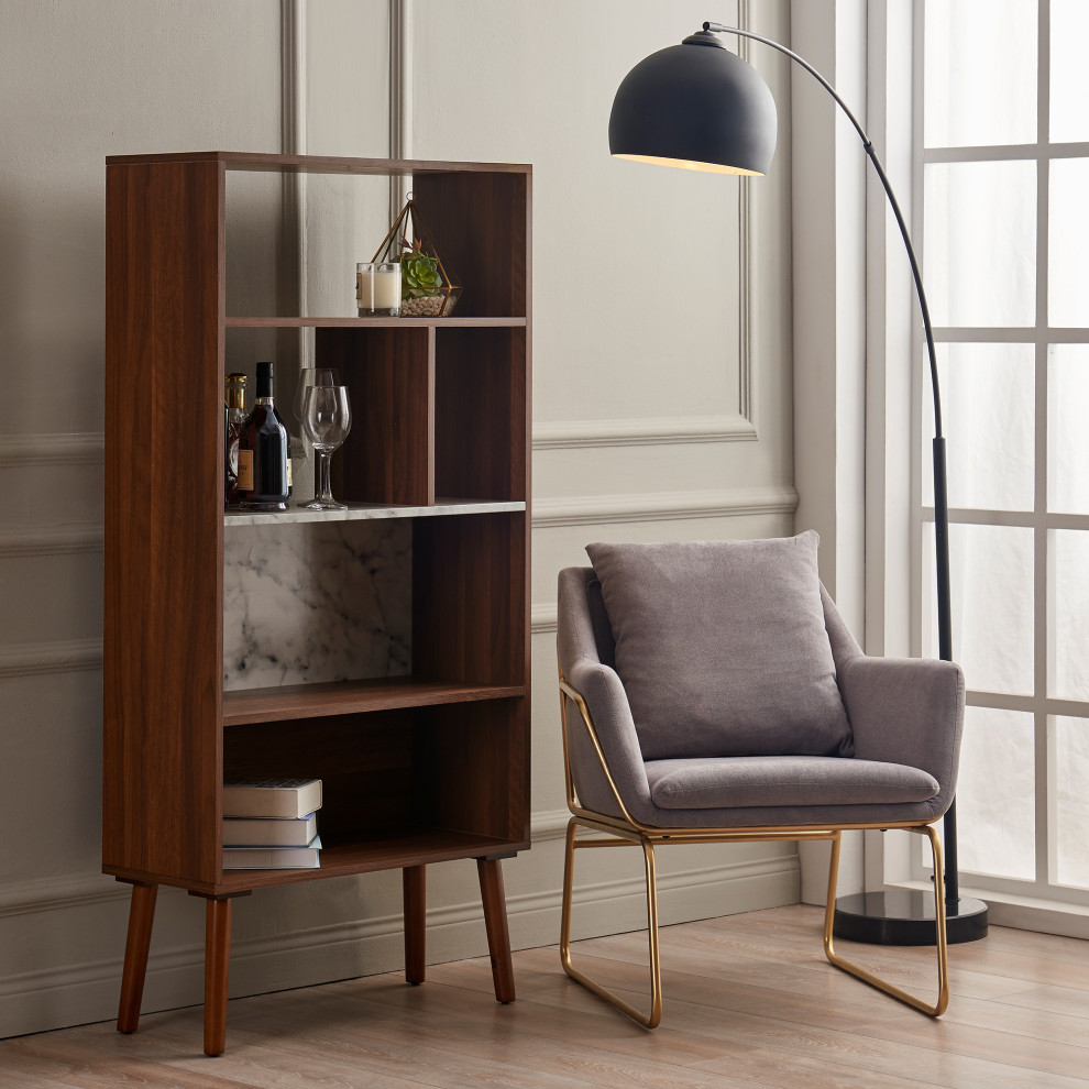 Wooden Bookshelf Bookcase w/ Marble Look Top   Midcentury   Bookcases   by TEAMSON US INC  Houzz