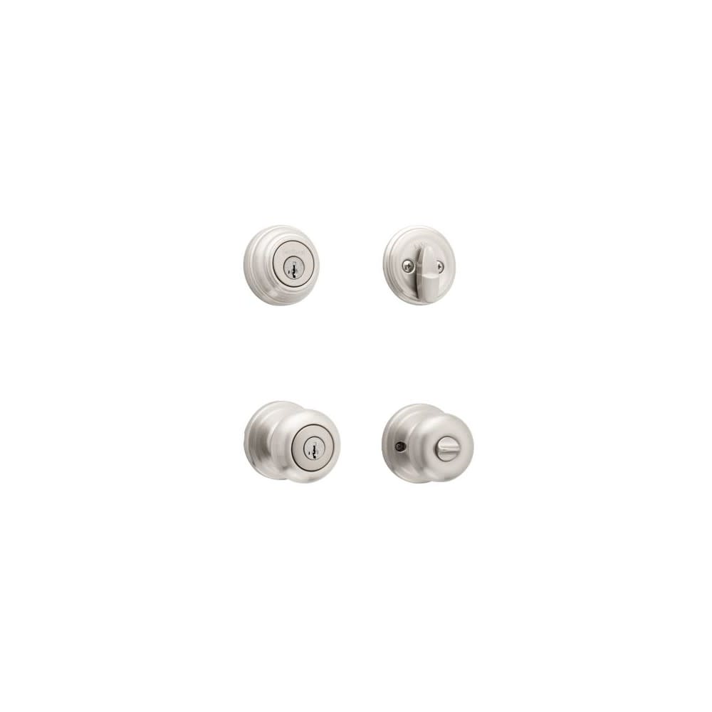 Satin Nickel Juno Door Knob and Single Cylinder Deadbolt Set