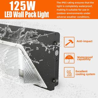 WYZM 800-Watt Equivalence Integrated LED Black Outdoor Dusk to Dawn Wall Pack Light 16000 Lumens 5500K White WP125B