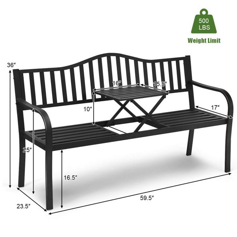 Hivago Patio Garden Bench Steel Frame with Adjustable Center Table