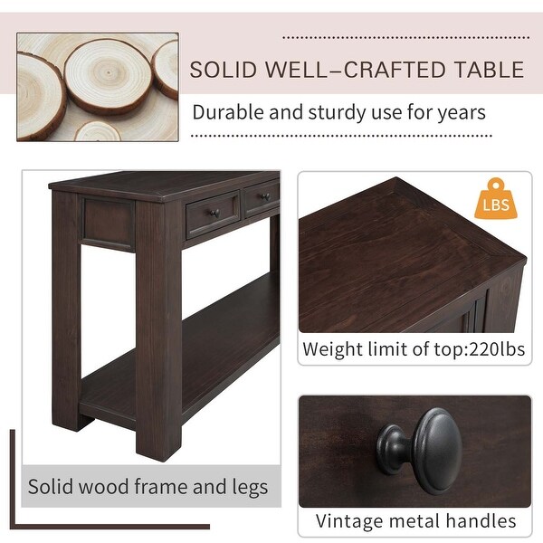 Console Sofa Table with Storage Drawers and Bottom Shelf for Entryway