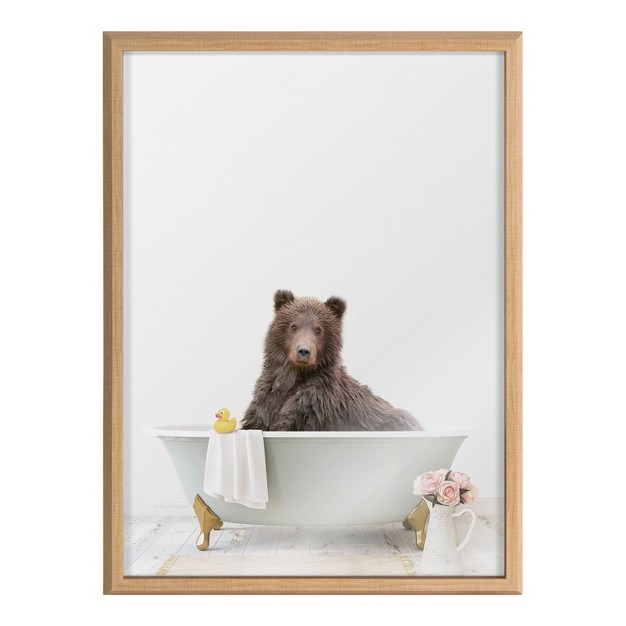 X 24 quot Blake Bear Cottage Bathroom Framed Printed Glass By Amy Peterson Art Studio Natural Kate amp Laurel All Things Decor