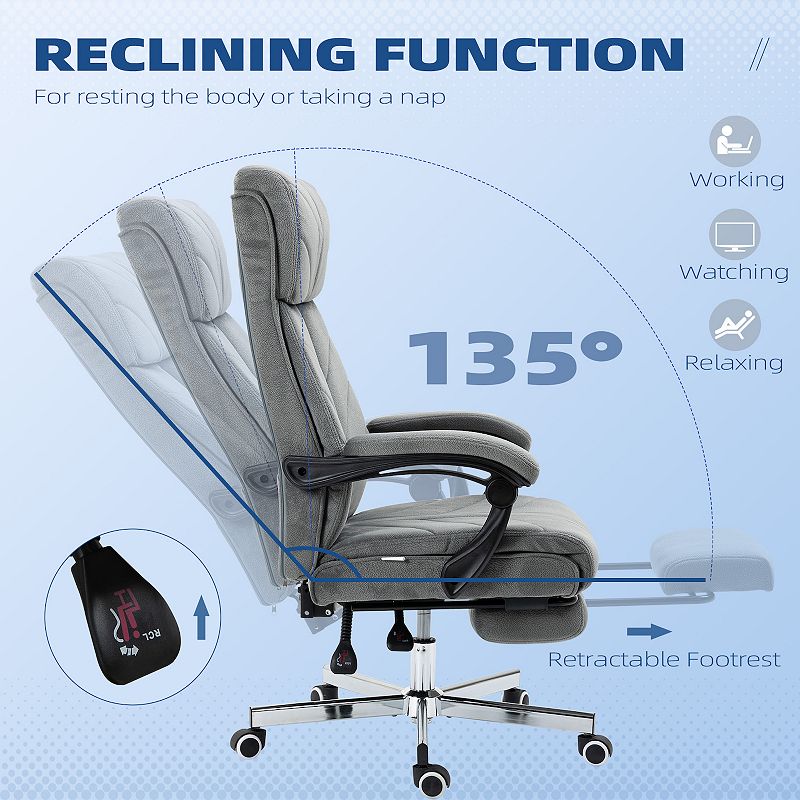 Vinsetto High-Back Executive Office Chair with Footrest， Microfiber Computer Chair with Reclining Function and Armrest， Ergonomic Office Chair， Gray