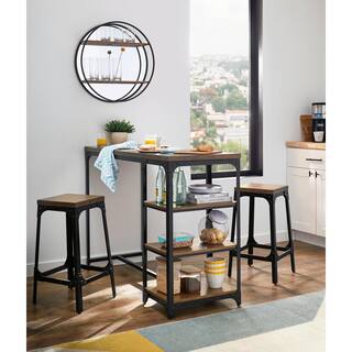 StyleWell Black Metal 3 Piece Dining Set with Haze Oak Finish Wood Top BS80072