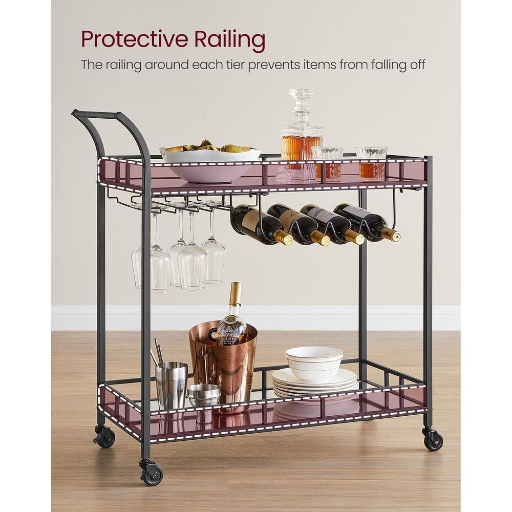 Wine Cart with 2 Mirrored Shelves   15”D x 31.5”W x 30.5”H