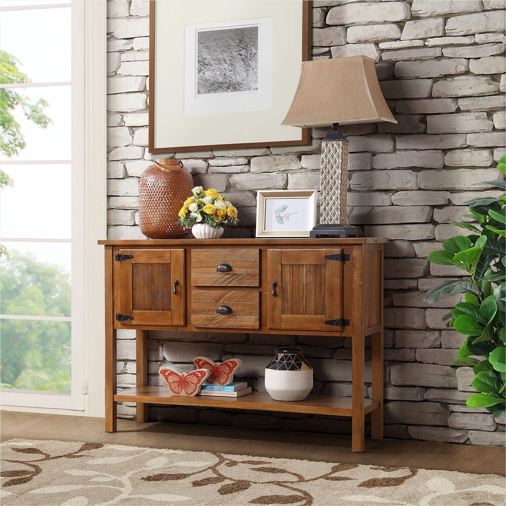 Retro Style Solid Wood Sideboard Console Table with 2 Drawers