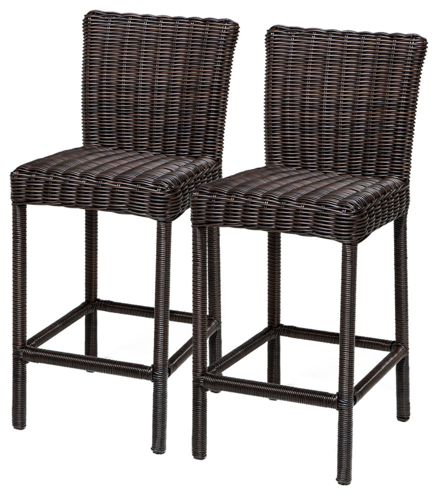 Venice Pub Table Set With Barstools 5 Piece Outdoor Wicker Patio Furniture   Tropical   Outdoor Pub And Bistro Sets   by Burroughs Hardwoods Inc.  Houzz