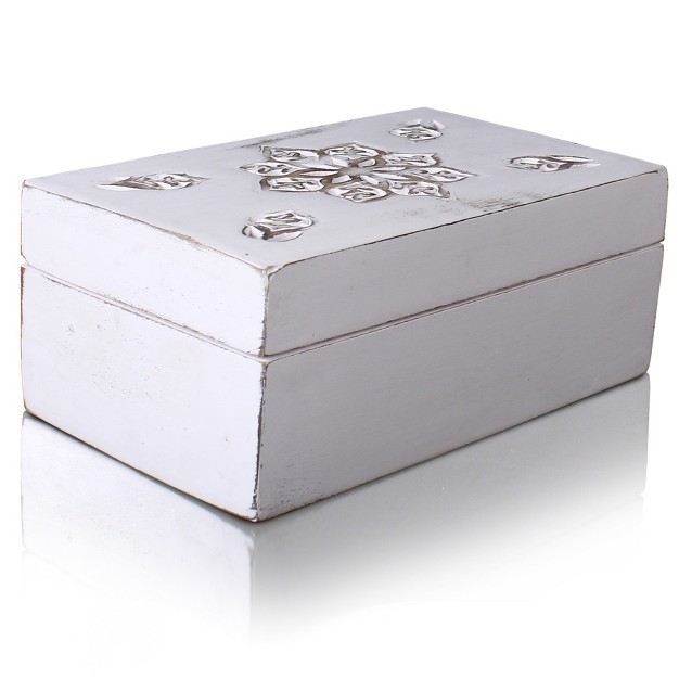 Mela Artisans Decorative Wooden Jewelry Box With Hinged Lid Shabby White Finish Medium 7 5 X 4 5 X 3 Inch