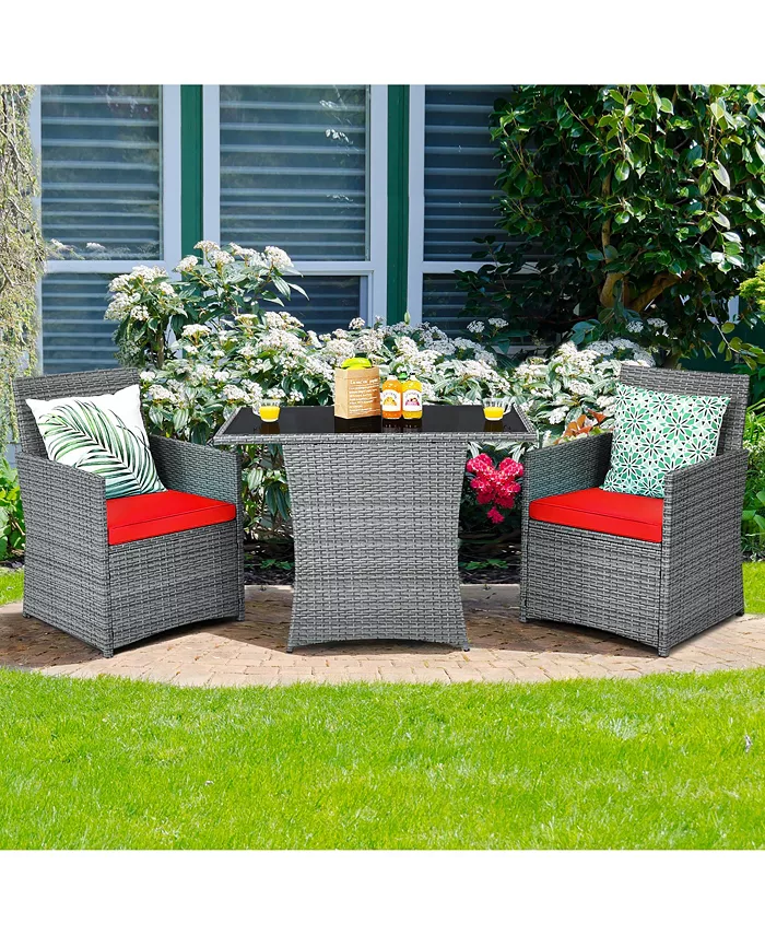 Costway 3PCS Patio Rattan Furniture Set Cushioned Sofa Armrest Garden