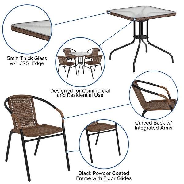 Powdercoated Aluminum/ Rattan Lightweight 5piece Outdoor Dining Set