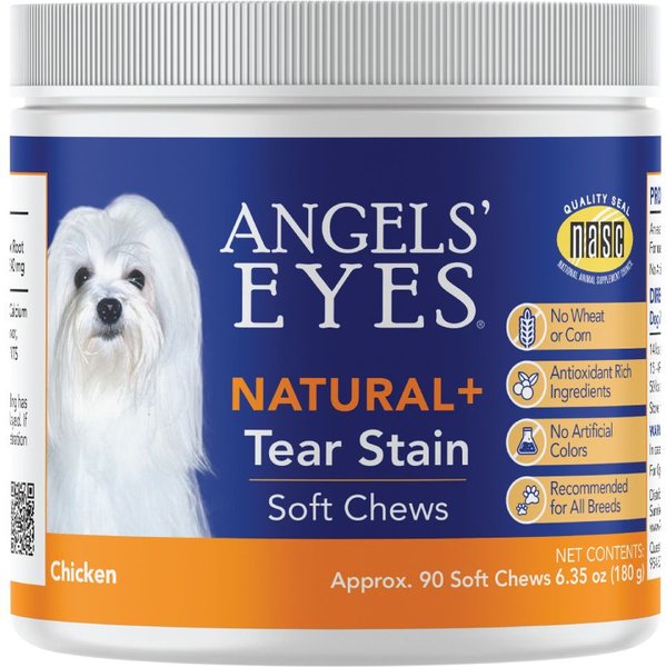 Angels' Eyes Natural Plus Chicken Flavored Soft Chews Tear Stain Supplement for Dogs and Cats， 6.35-oz bag， 90 count