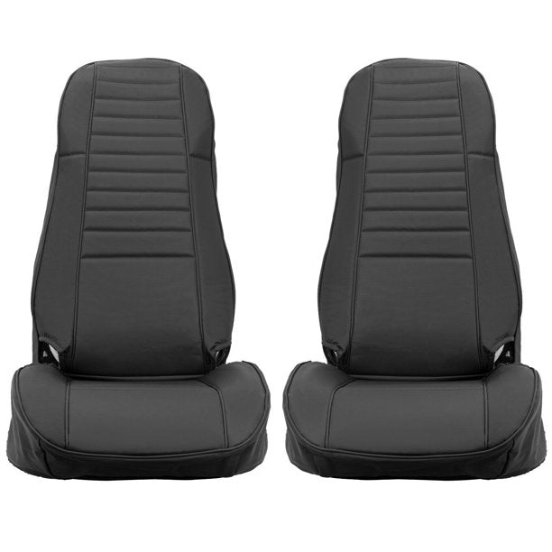 Kojem Black Faux Leather Seat Covers Compatible with 1976-1986 Jeep CJ7 CJ8 and Early YJ up to 1990 Front High-Back Bucket Seats and Rear Bench Seat