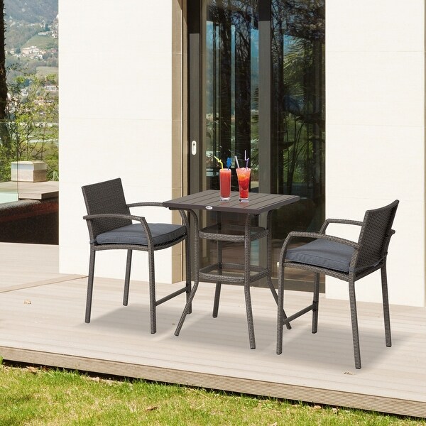 Outsunny 3piece Outdoor PE Rattan Patio Bar Table Conversation Set