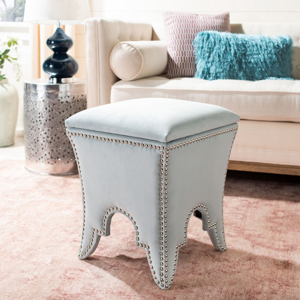 Rita Ottoman Silver Nail Heads Silver Sage   Transitional   Footstools And Ottomans   by Peachtree Fine Furniture  Houzz