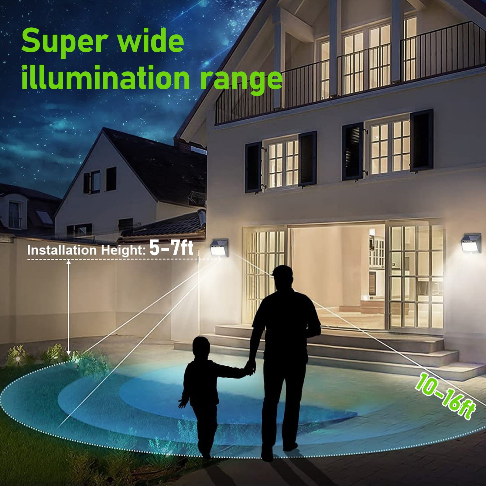 2pcs Solar Motion Lights Outdoor, EEEkit 96 LED Solar Wall Lamps 3 Modes Waterproof Security Light Landscape Lighting for Porch Patio Garden Path