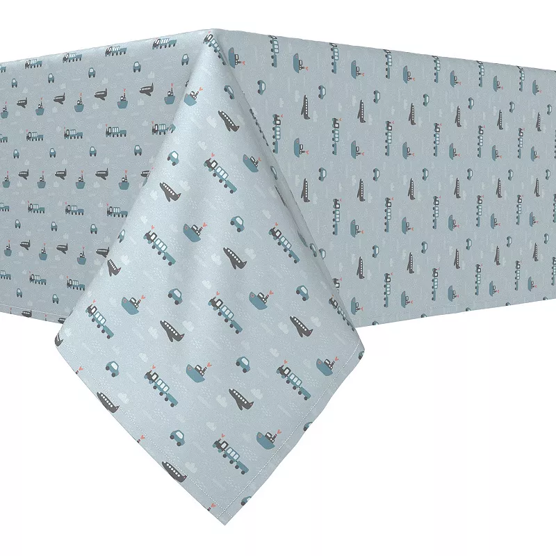 Rectangular Tablecloth， 100% Cotton， 52x104， Blue Transportation Vehicles