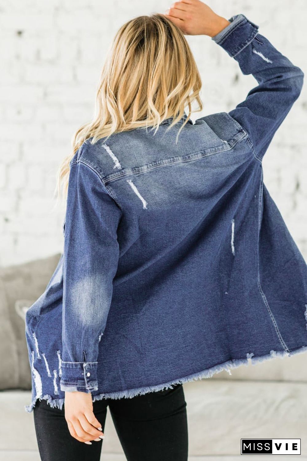 Blue Distressed Denim Jacket