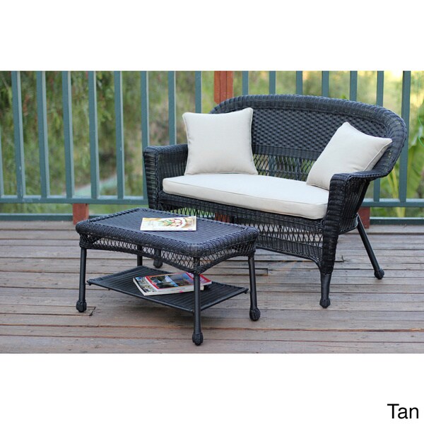 Black Wicker Loveseat and Coffee Table Set