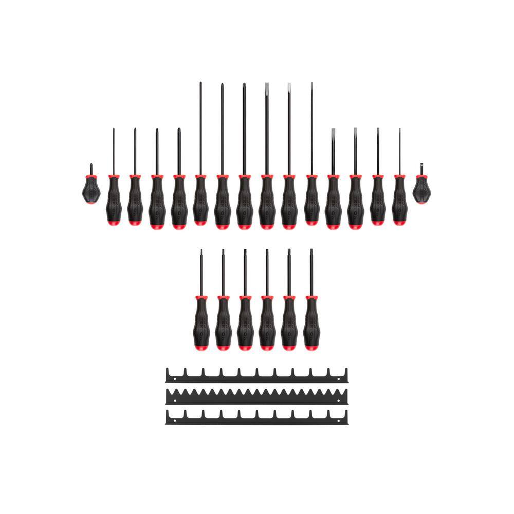 TEKTON High-Torque Black Oxide Blade Screwdriver Set with Black Rails 22-Piece (#0-#318-516 in. T10-30) DRV41507