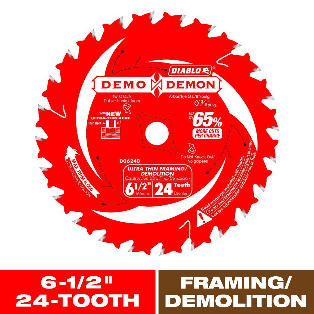 DIABLO Demo Demon 6-12 in. 24-Tooth FramingDemolition Carbide Circular Saw Blade D0624DR