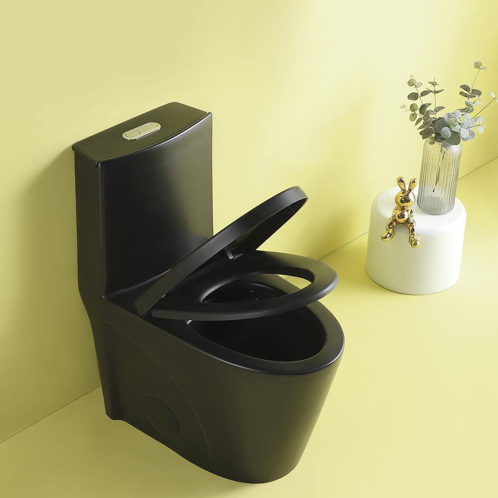 FUNKOL One-Piece 1.11.6 GPF Automatic Dual Flush Elongated Shape Ceramic Toilet in Black LML-T-B01