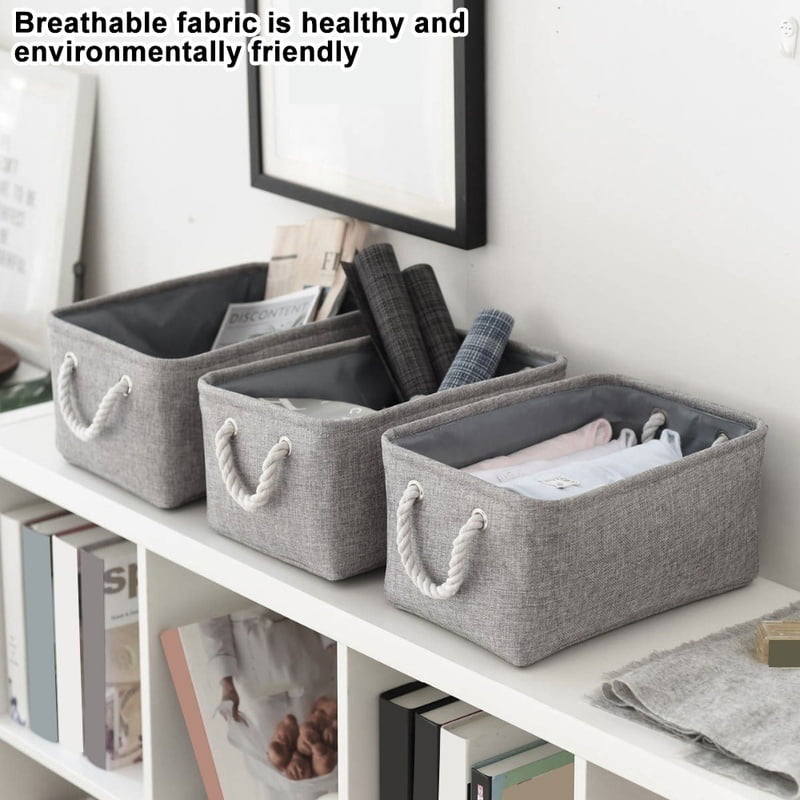 HOTBEST 3 Size S/M/L Storage Bin Basket Box Linen Fabric Organizer Drawer Container Household Storage Boxes with Carrying Handles for Toy,Books,Clothes